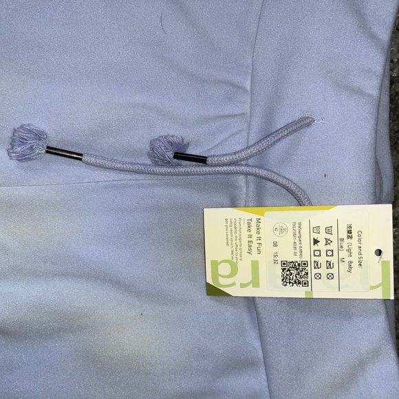 HALARA Light Baby Blue High Waisted Drawstring Side Pocket Plain Flare Pants - Picture 4 of 9